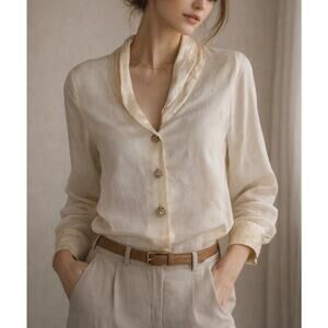 Vintage Christian Dior Silk Blouse — Embellished Buttons — Size 8